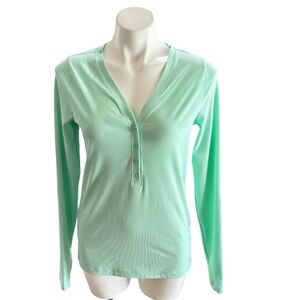 Athleta Uptempo Ribbed Henley Top Mint Green Size M
